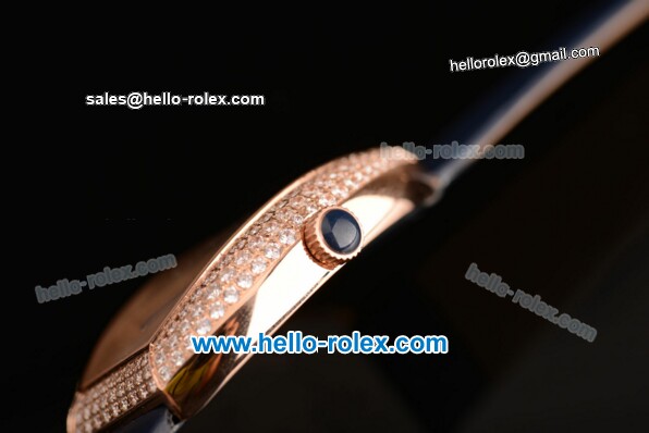 Franck Muller Heart Swiss Quartz Rose Gold Case with Blue Leather Strap Diamond Bezel and White Dial - ETA Coating - Click Image to Close